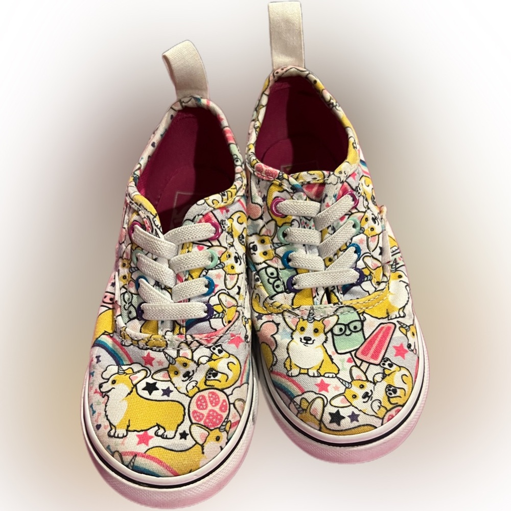 EUC TODDLER girl slip on Van’s size 10 Corgi’s/Rainbows